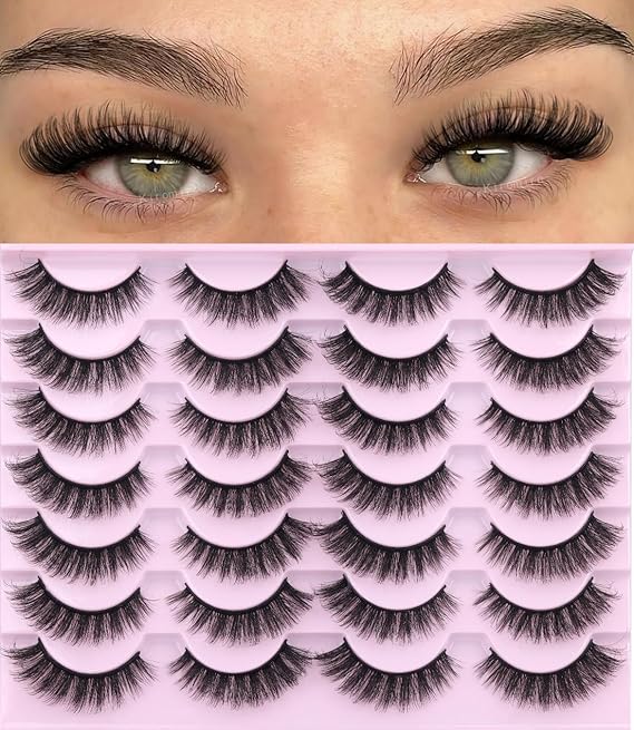 False Eyelashes 14mm Faux 3D Mink Lashes Natural Look Cat Eye Wispy Lashes Pack by Kiromiro, 14 Pairs