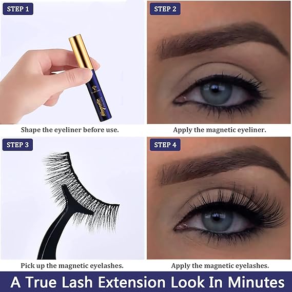 3D Magnetic Eyelashes with Eyeliner Kit - 7C SevenCrown Magnetic Lashes Natural Looking with Upgraded 4 Tubes of Liner Waterproof, Long Lasting,10 Pairs Reusable False Eyelashes Easy to Apply.