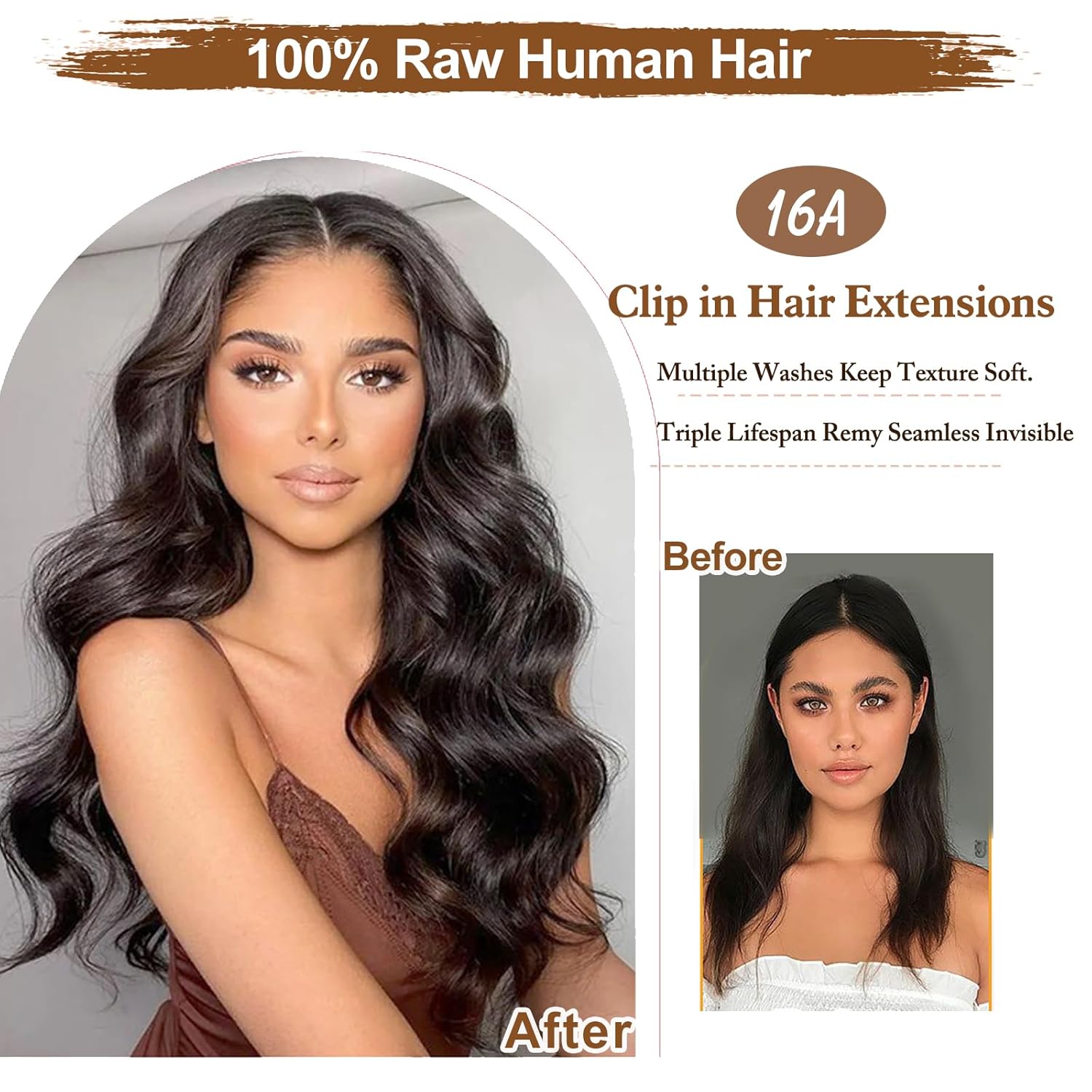 16A Premium Clip in Hair Extensions Real Human Hair, 18inch 120g 7pcs （Service life1.5~2 years）Remy Seamless Invisible Double Weft Human Hair, #1 Natural Black Multiple Washes Keep Texture Soft