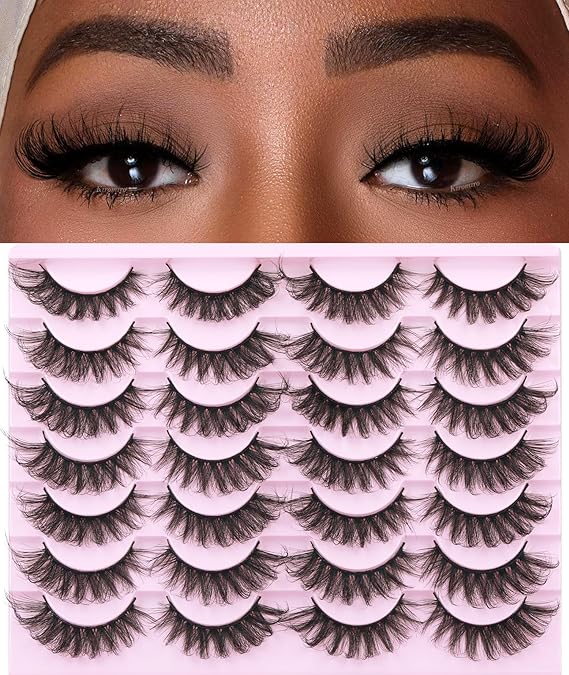 False Eyelashes 14mm Faux 3D Mink Lashes Natural Look Cat Eye Wispy Lashes Pack by Kiromiro, 14 Pairs