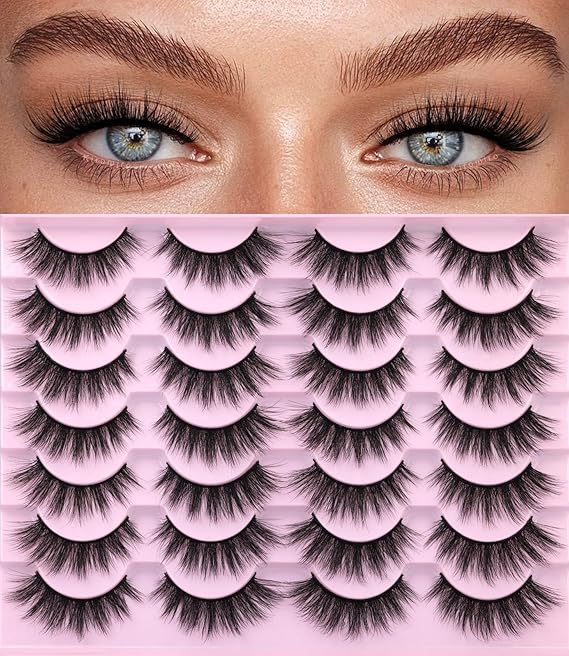 False Eyelashes 14mm Faux 3D Mink Lashes Natural Look Cat Eye Wispy Lashes Pack by Kiromiro, 14 Pairs