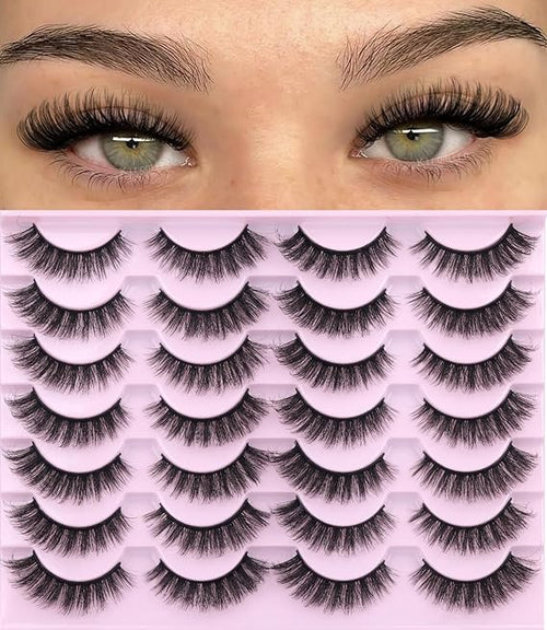 False Eyelashes 14mm Faux 3D Mink Lashes Natural Look Cat Eye Wispy Lashes Pack by Kiromiro, 14 Pairs
