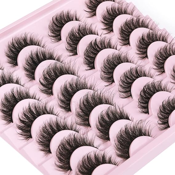 False Eyelashes 14mm Faux 3D Mink Lashes Natural Look Cat Eye Wispy Lashes Pack by Kiromiro, 14 Pairs