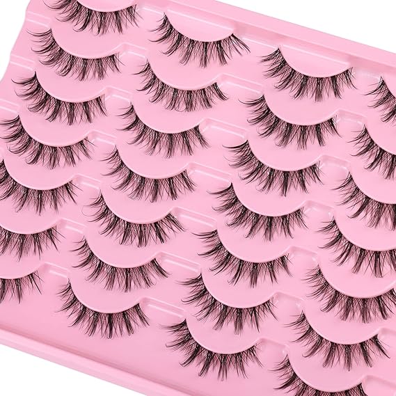 False Eyelashes 14mm Faux 3D Mink Lashes Natural Look Cat Eye Wispy Lashes Pack by Kiromiro, 14 Pairs